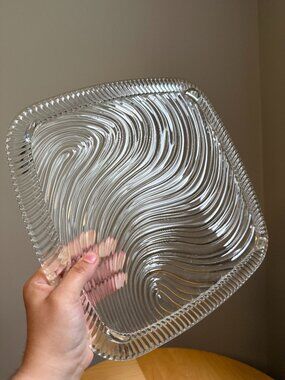 Square Swirl Glass MCM Footed Cake Plate by Kromex c1960s Vintage Serveware